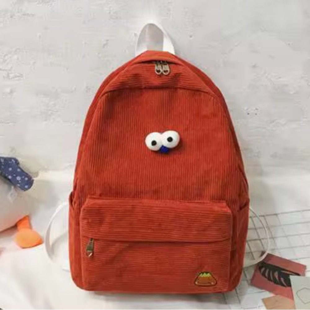 Orange Corduroy Backpack with Fun Eyes